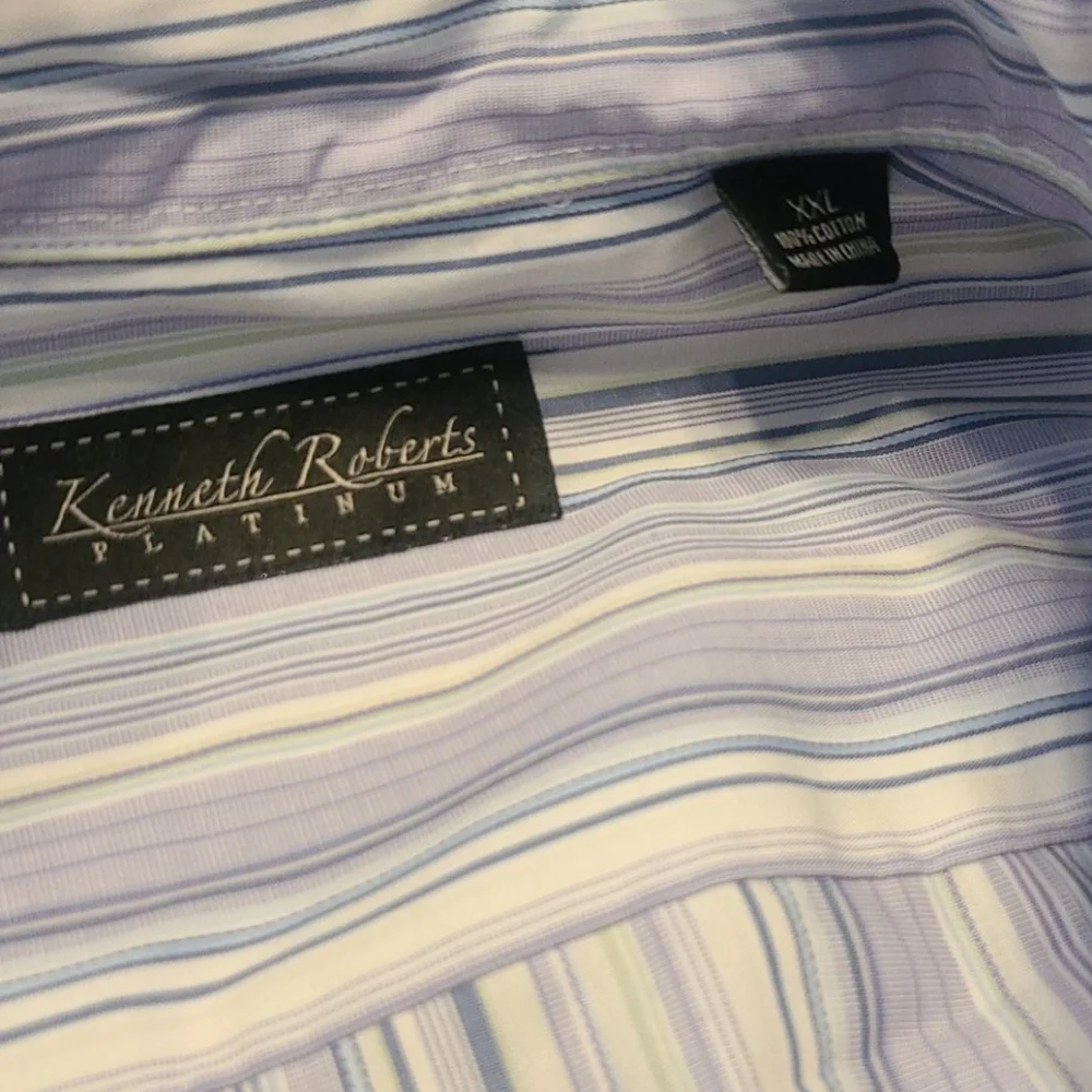 Kenneth Roberts Platinum Mens Button Up Dress Shirt XXL Striped Purples - Picture 3 of 4